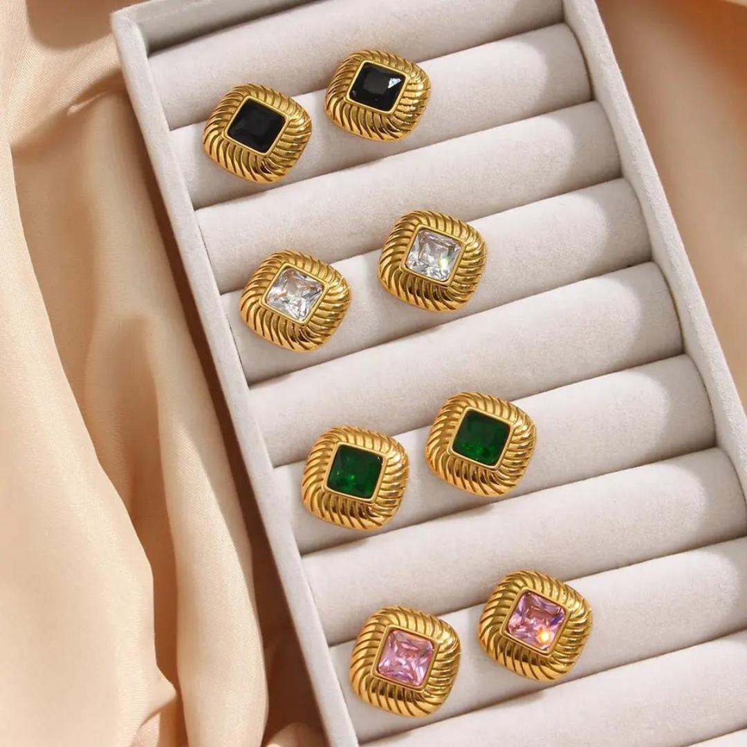 18KT Gold Plated Lozenge CZ Earrings - Atulya Jewellers