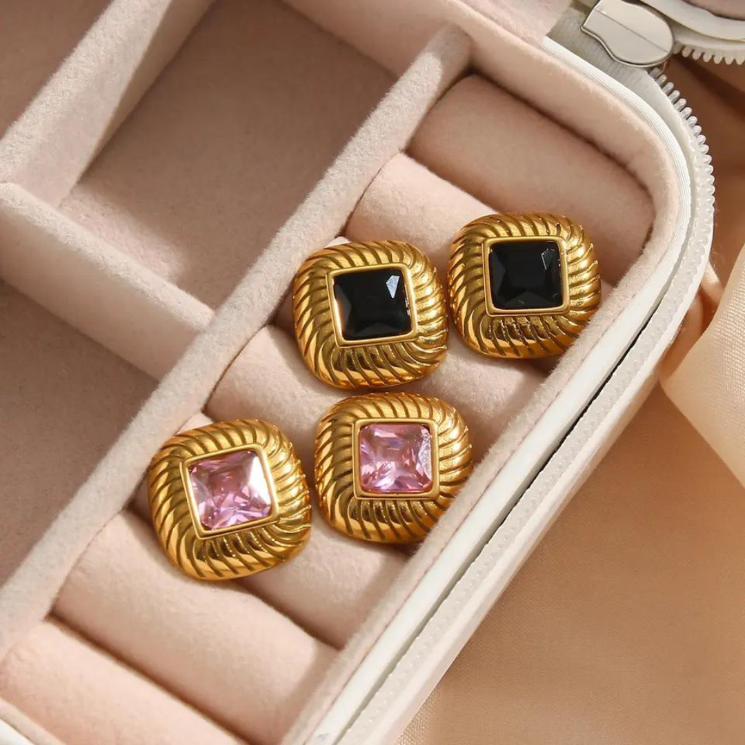 18KT Gold Plated Lozenge CZ Earrings - Atulya Jewellers