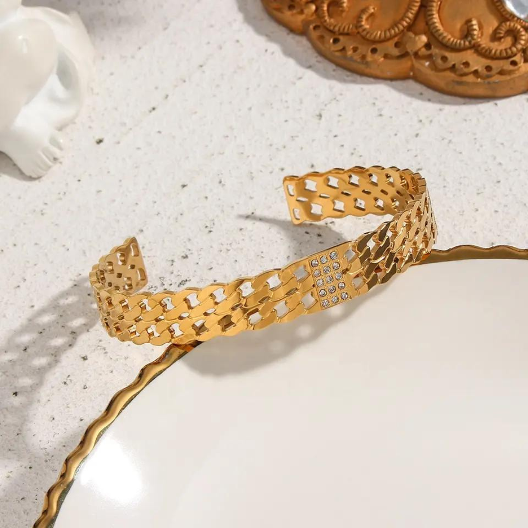 18KT Gold Plated Lucy Cuff CZ Bracelet