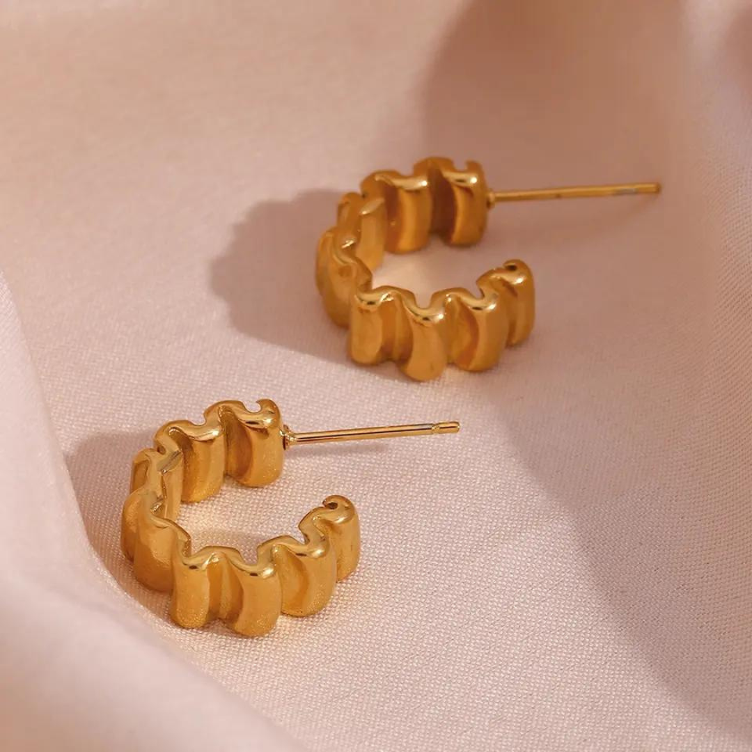 18KT Gold Plated Wave Hoop Earrings - Atulya Jewellers