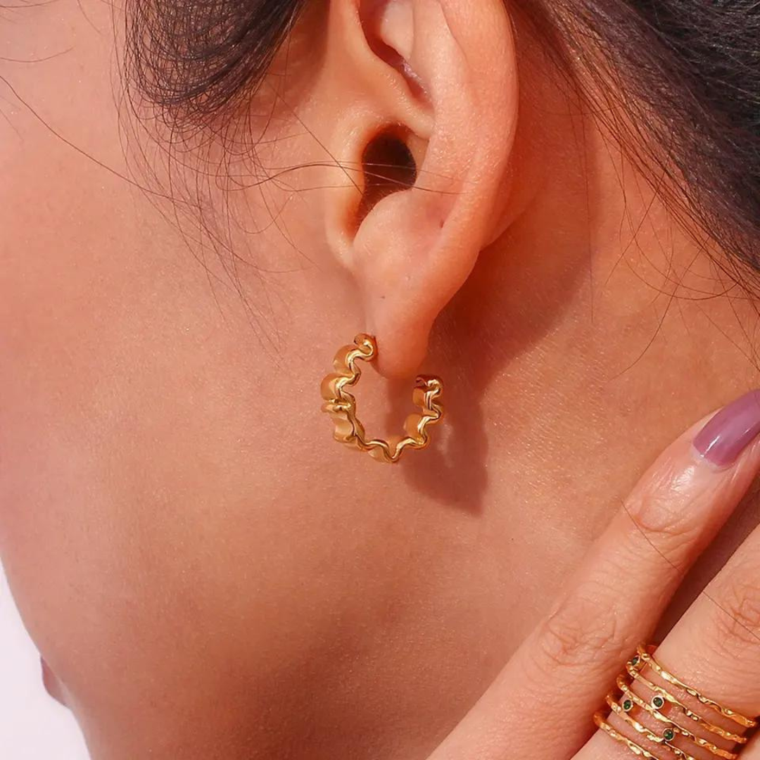 18KT Gold Plated Wave Hoop Earrings