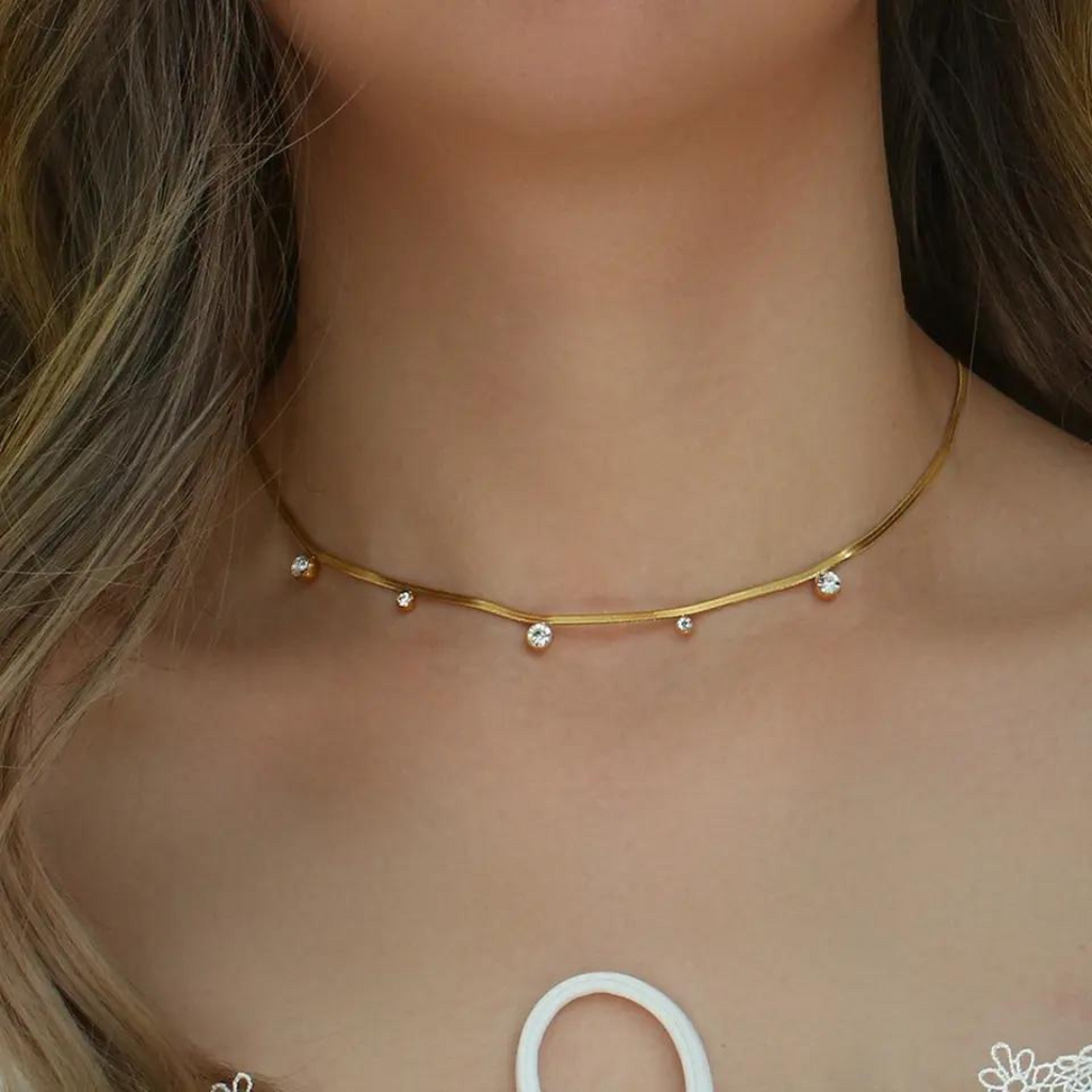 18KT Gold Plated Hazel CZ Necklace - Atulya Jewellers