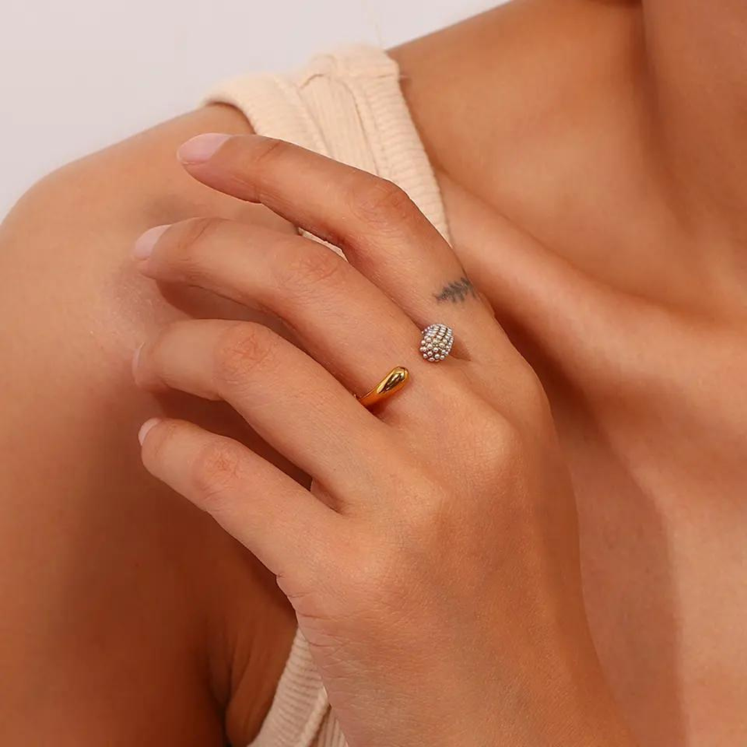 18KT Gold Plated Kiya Pearl Ring (Re-sizeable) - Atulya Jewellers