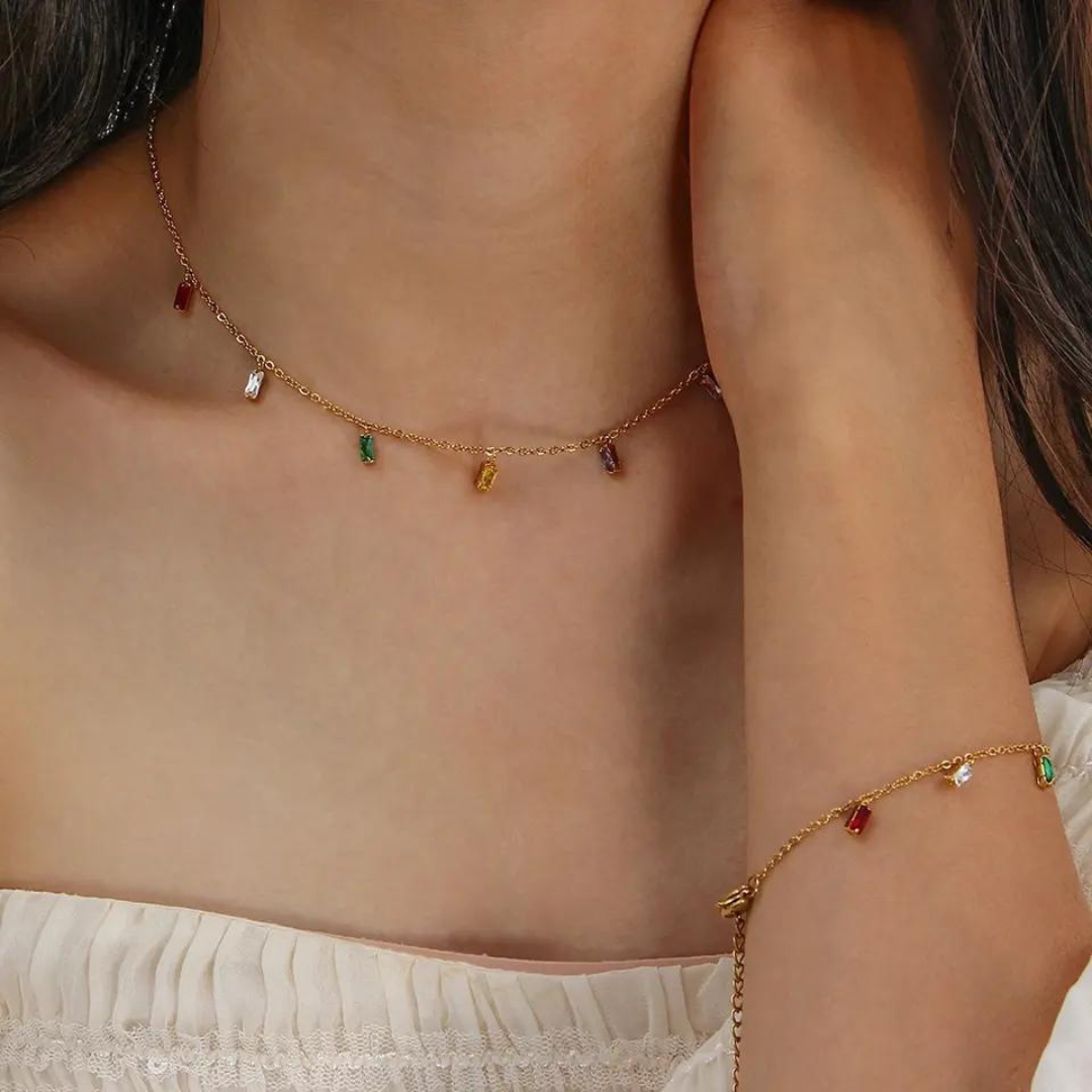 18KT Gold Plated Grace Multicolour Necklace - Atulya Jewellers