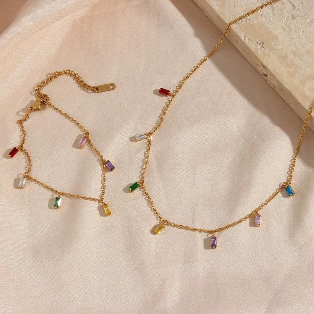 18KT Gold Plated Grace Multicolour Necklace - Atulya Jewellers