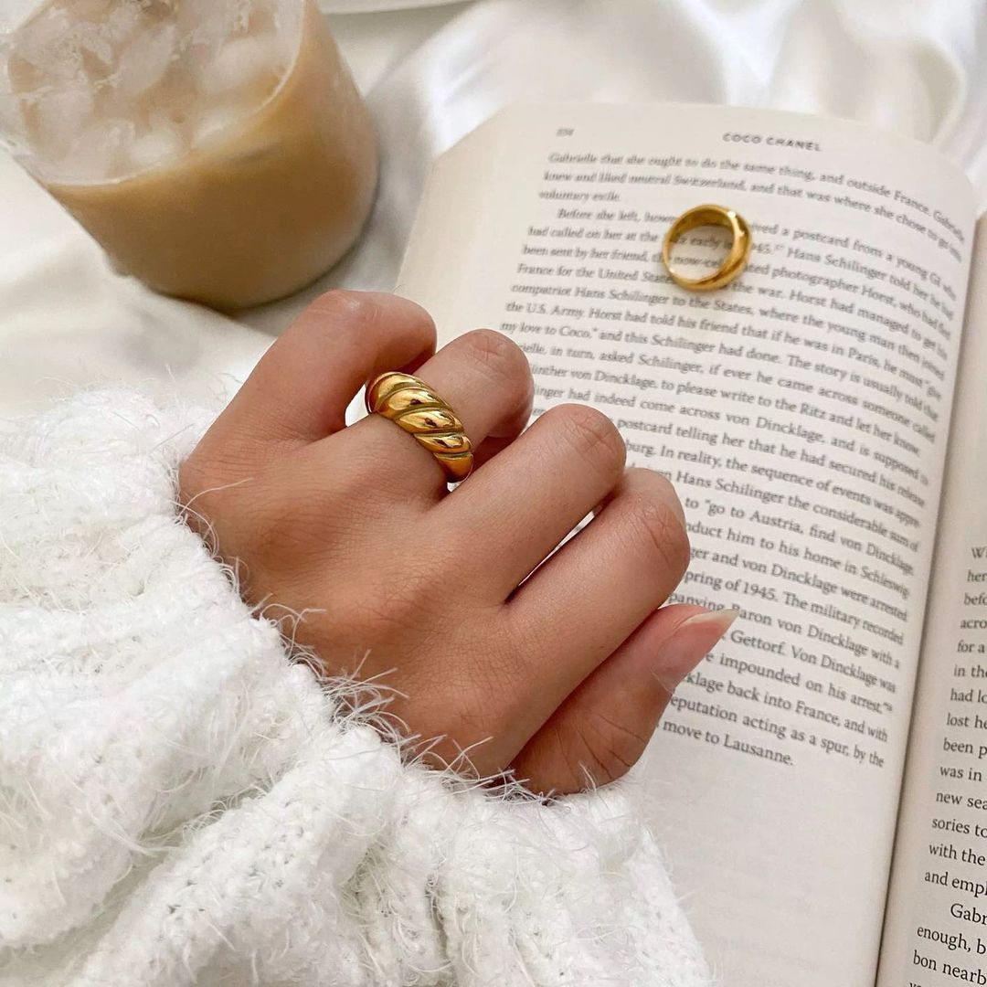 18KT Gold Plated Croissant Ring (Re-sizable) - Atulya Jewellers
