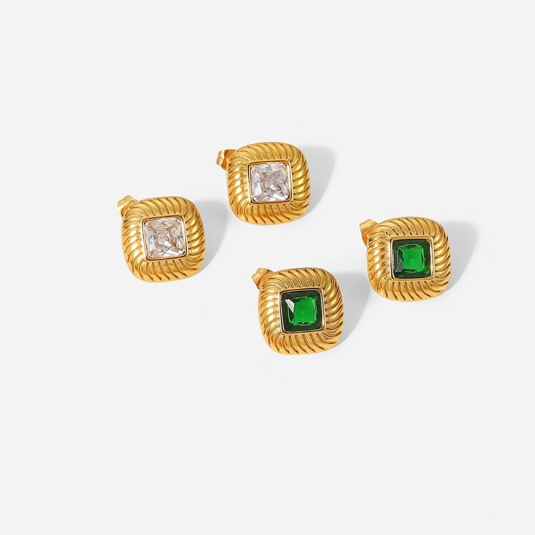 18KT Gold Plated Lozenge CZ Earrings - Atulya Jewellers