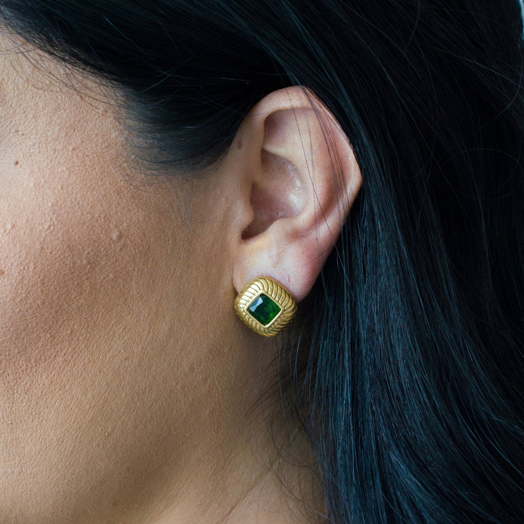 18KT Gold Plated Lozenge CZ Earrings - Atulya Jewellers