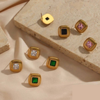 18KT Gold Plated Lozenge CZ Earrings - Atulya Jewellers