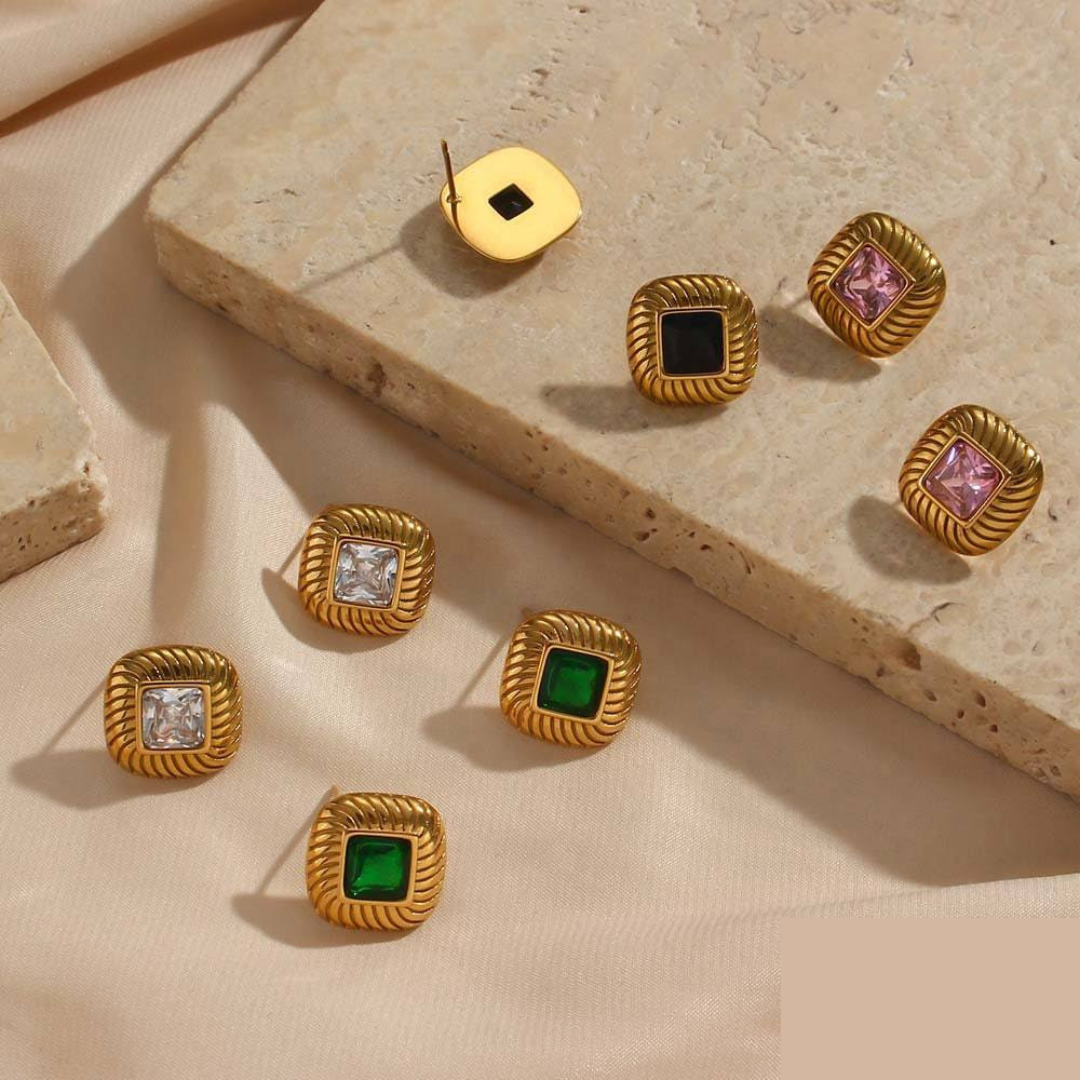 18KT Gold Plated Lozenge CZ Earrings - Atulya Jewellers