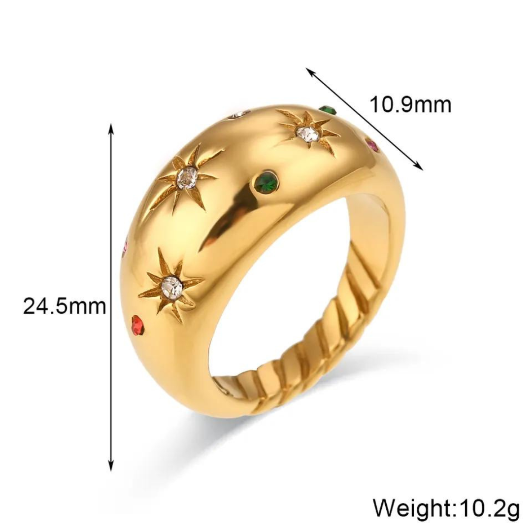 18KT Gold Plated Starburst CZ Ring