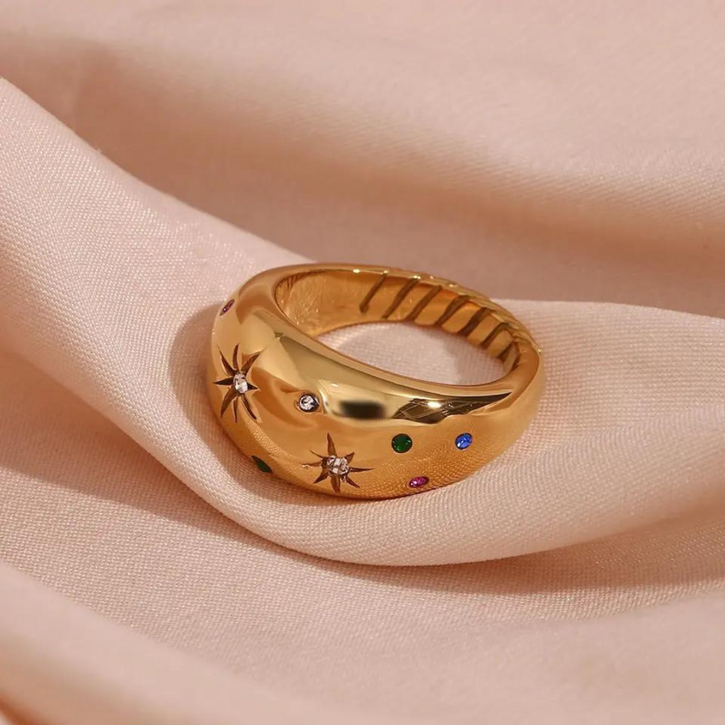 18KT Gold Plated Starburst CZ Ring - Atulya Jewellers