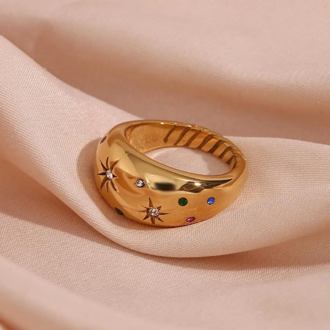 18KT Gold Plated Starburst CZ Ring - Atulya Jewellers