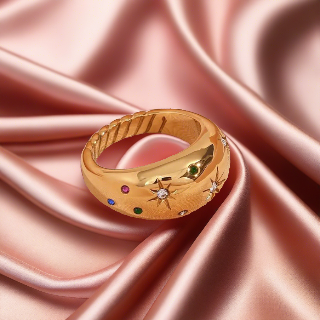 18KT Gold Plated Starburst CZ Ring - Atulya Jewellers