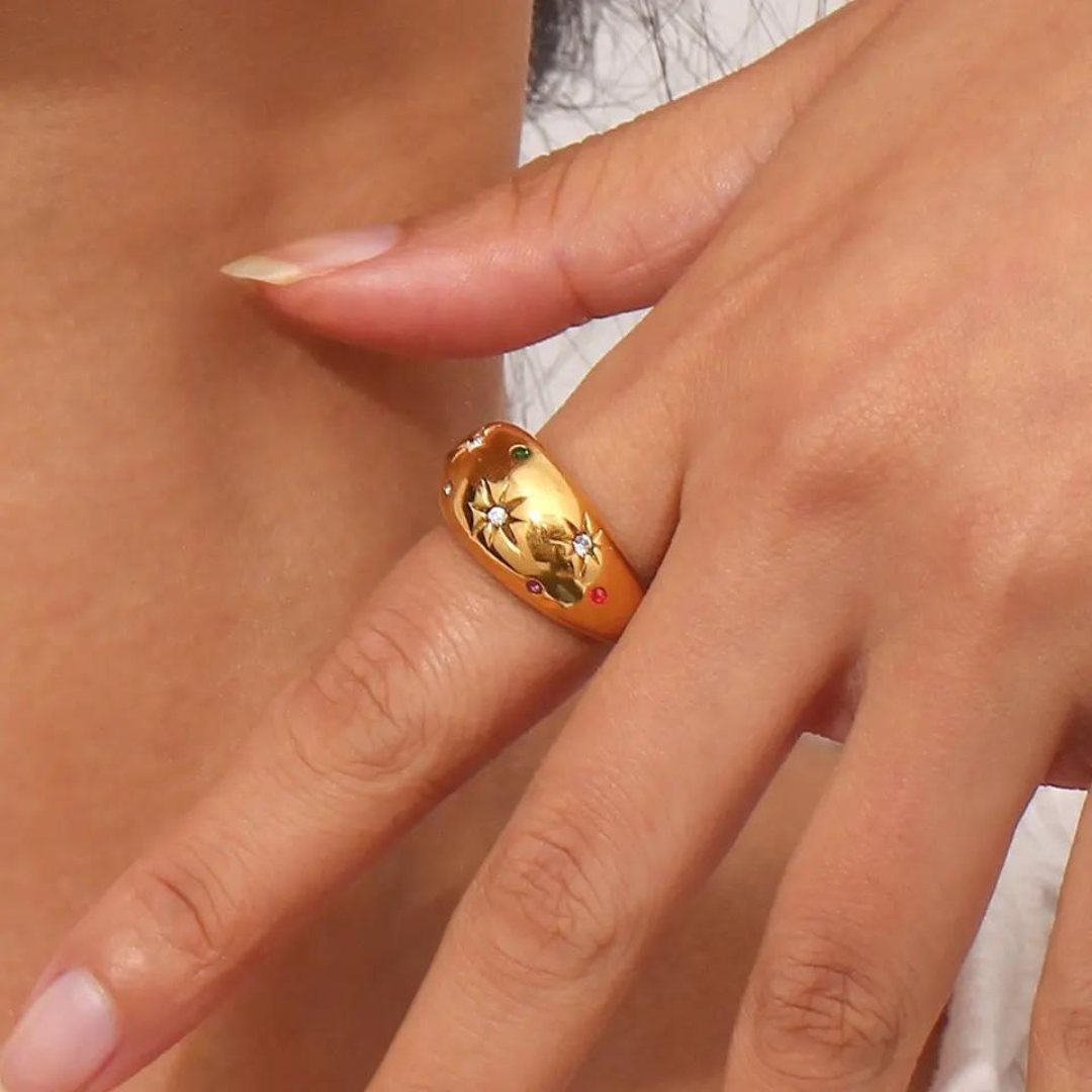 18KT Gold Plated Starburst CZ Ring - Atulya Jewellers