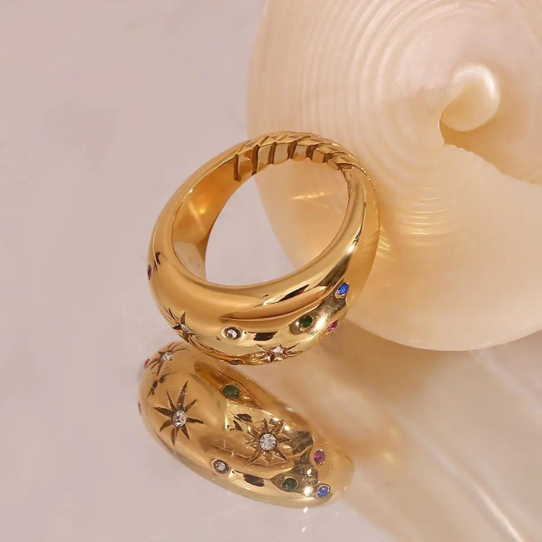 18KT Gold Plated Starburst CZ Ring - Atulya Jewellers