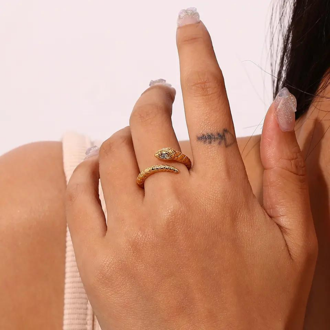 18KT Gold Plated Snake Ring (Re-Sizeable)
