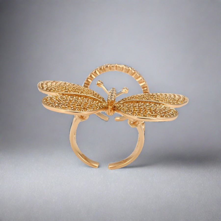 Flying Butterfly Diamond Ring - 18KT Gold Plated (Re-Sizable) - Atulya Jewellers