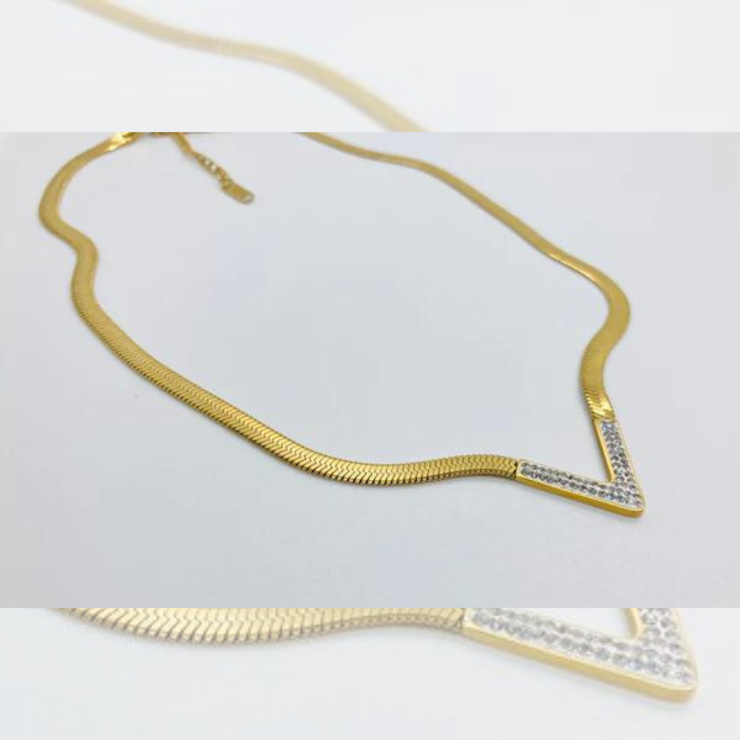 18KT Gold Plated Vee CZ Necklace